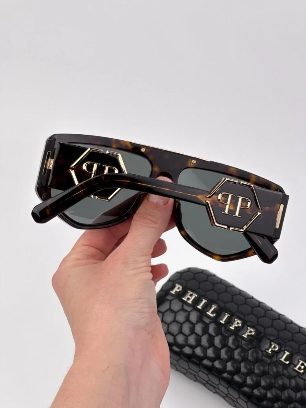 Philipp Plein Men’s Sunglasses Dark Havana Green Mask Shield SPP093M 0722 NEW
